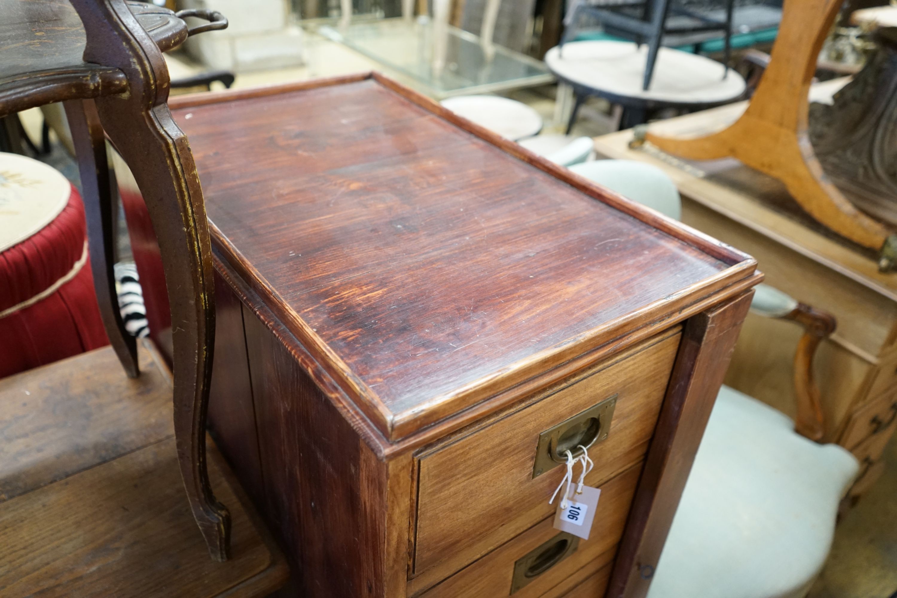 A Victorian military style mahogany and pine five drawer filing chest with locking bar, width 43cm, depth 70cm, height 107cm